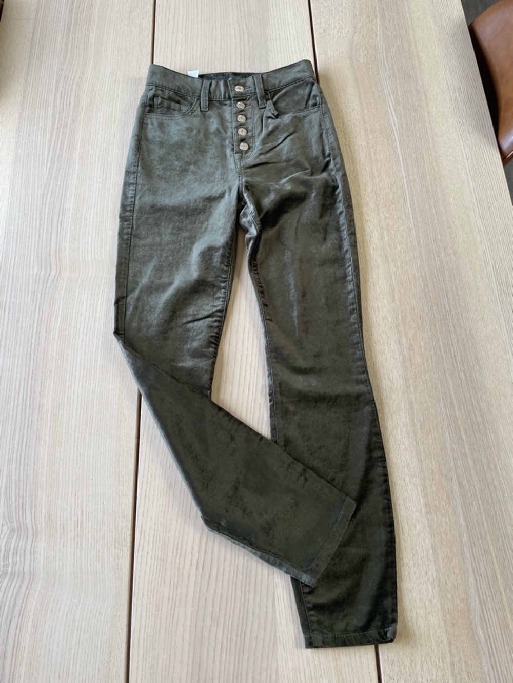 7 For All Man Kind High-Waist Olive Green Button-Fly Women's Velvet pants 23